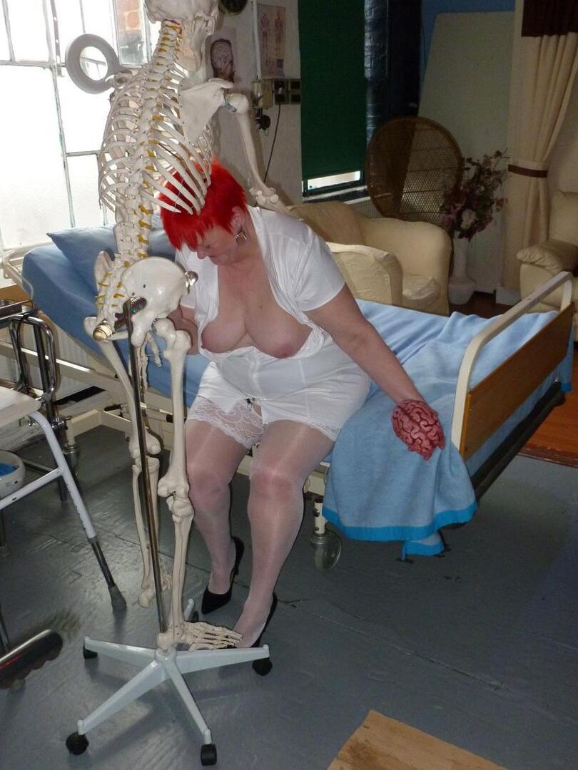 20P Older redhead nurse Valgasmic Exposed gets banged by a dildo wielding skeleton