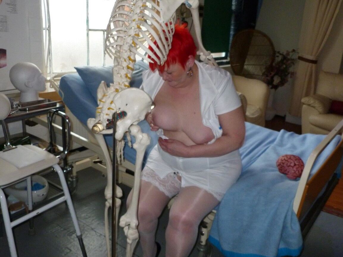 20P Older redhead nurse Valgasmic Exposed gets banged by a dildo wielding skeleton