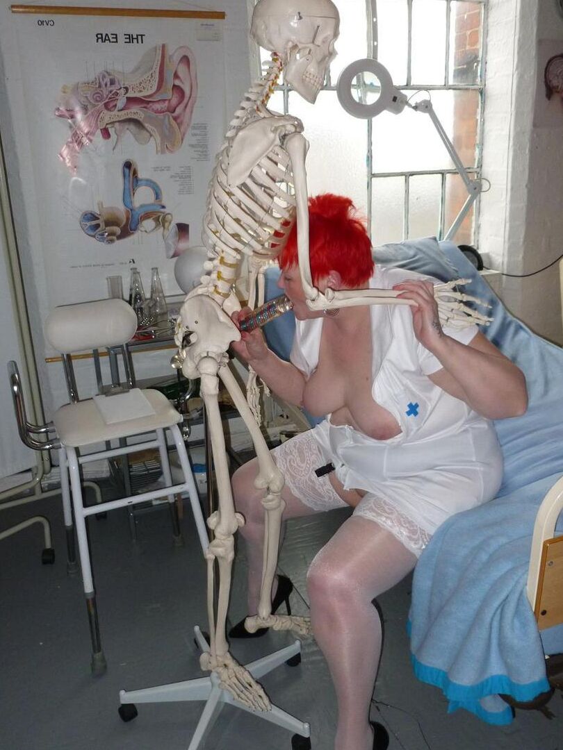 20P Older redhead nurse Valgasmic Exposed gets banged by a dildo wielding skeleton