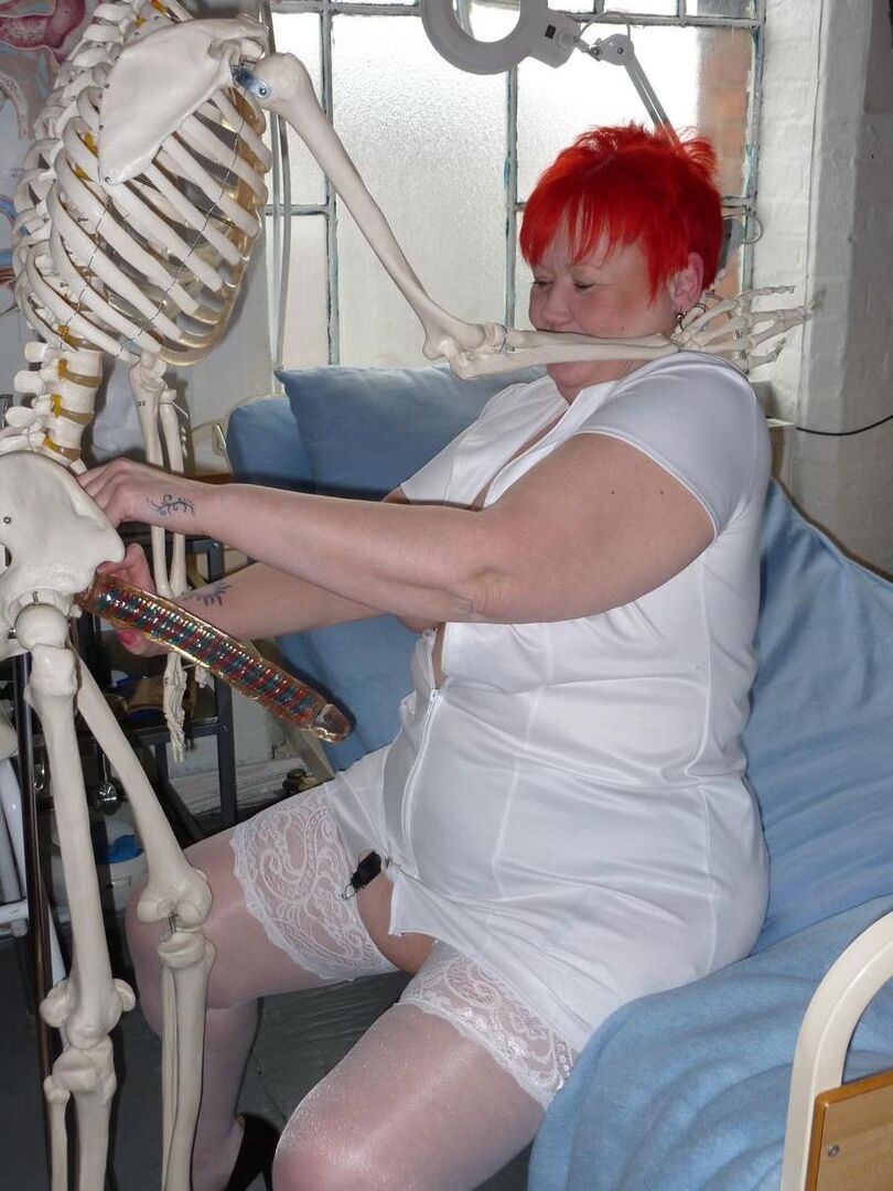 20P Older redhead nurse Valgasmic Exposed gets banged by a dildo wielding skeleton