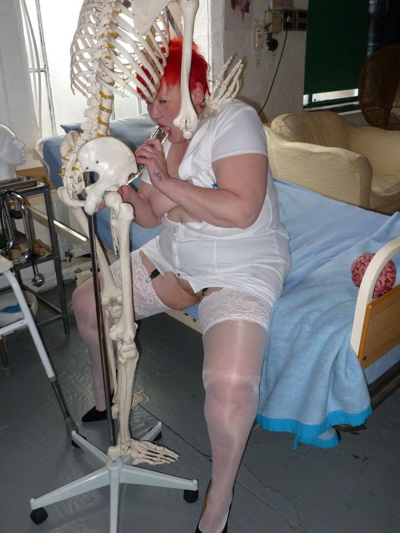 20P Older redhead nurse Valgasmic Exposed gets banged by a dildo wielding skeleton