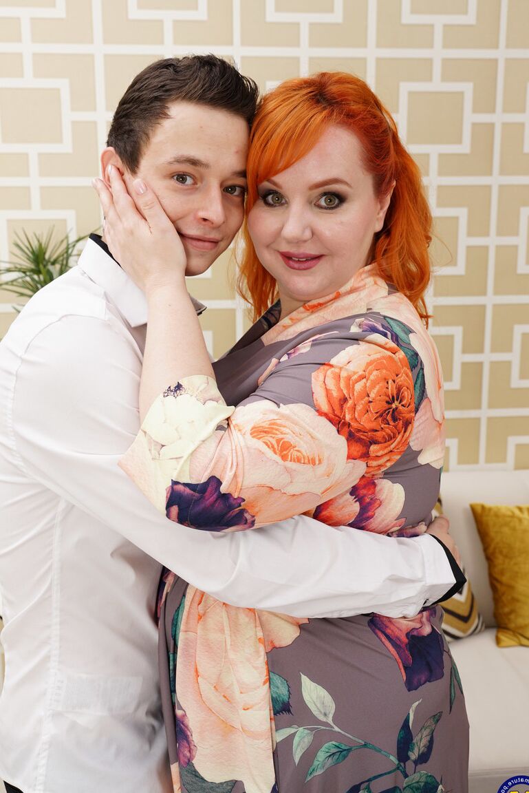 16P Older redhead BBW concludes a fuck with sperm on her large breasts