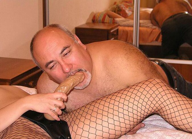 15P Strapon Slaves Old guy with strapon blonde