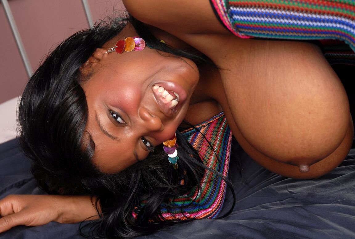 21P Ebony temptress with enormous boobers waits for hard dick to visit her pussy