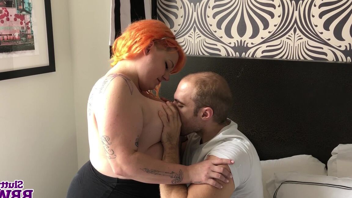 12P Redheaded fatty concludes a handjob with sperm on her face and tits