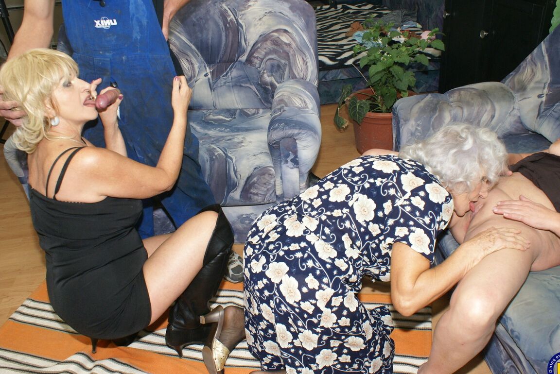 21P Amateur grannies strip and play with toys and a car mechanic's stiff rod