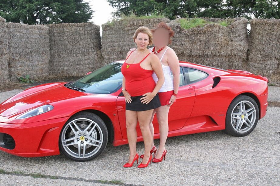 20P British lesbians Curvy Claire and girlfriend model miniskirts in red heels