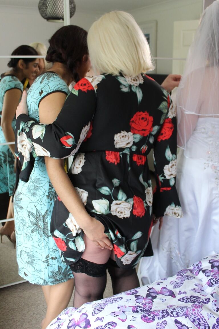 20P Fat grandma in hot lingerie Lacey Starr enjoys a lesbian threeway on a bed