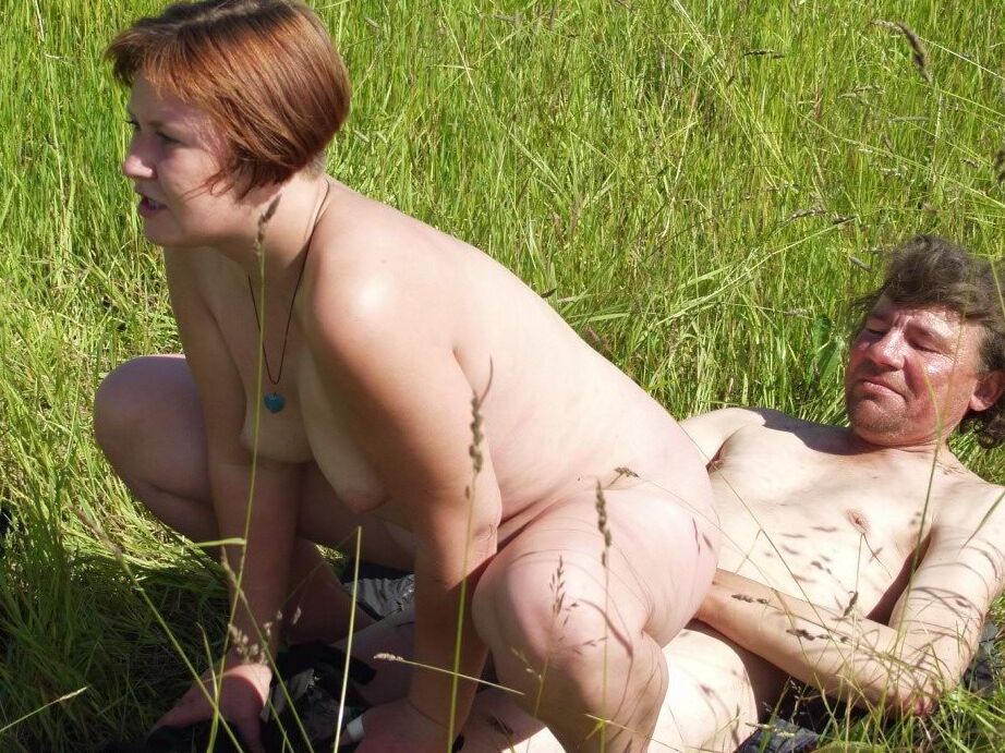 16P Short haired fatty heads into a farmer's field for sex with a homeless man