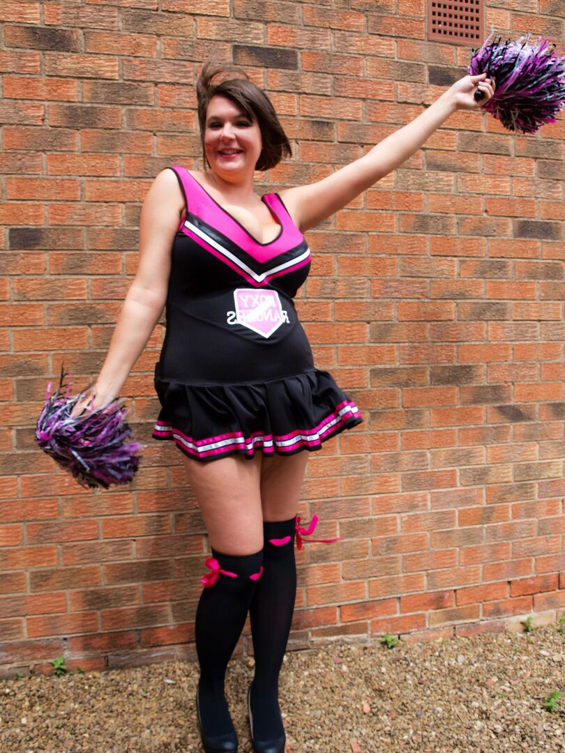 16P Overweight amateur Roxy doffs a cheerleader uniform in over the knee socks