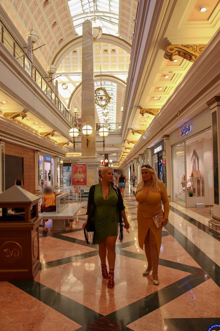 21P Chubby MILFs Alexa Blun & Musa Libertina pose in public in their sexy dresses