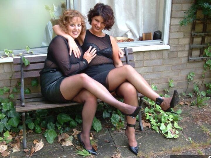 20P UK woman Curvy Claire and a GF strip to their underthings afore a man