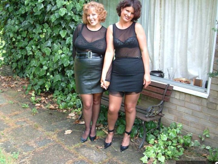 20P UK woman Curvy Claire and a GF strip to their underthings afore a man