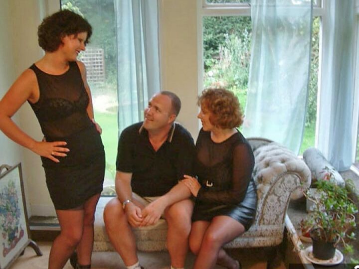 20P UK woman Curvy Claire and a GF strip to their underthings afore a man