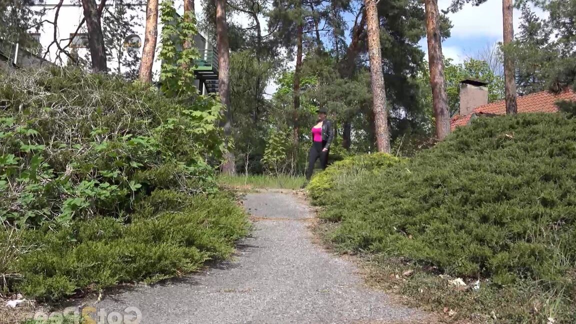 15P Busty Chloe squats and enjoys a long pee