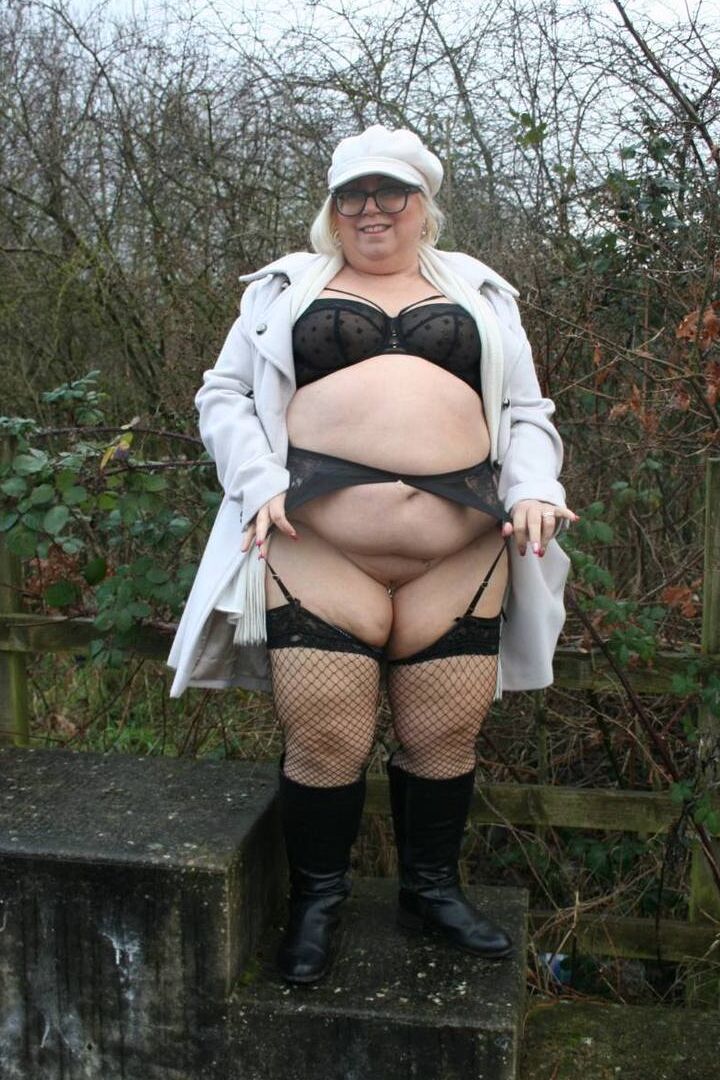 16P Fat British woman Lexie Cummings exposes herself on a pedestrian bridge