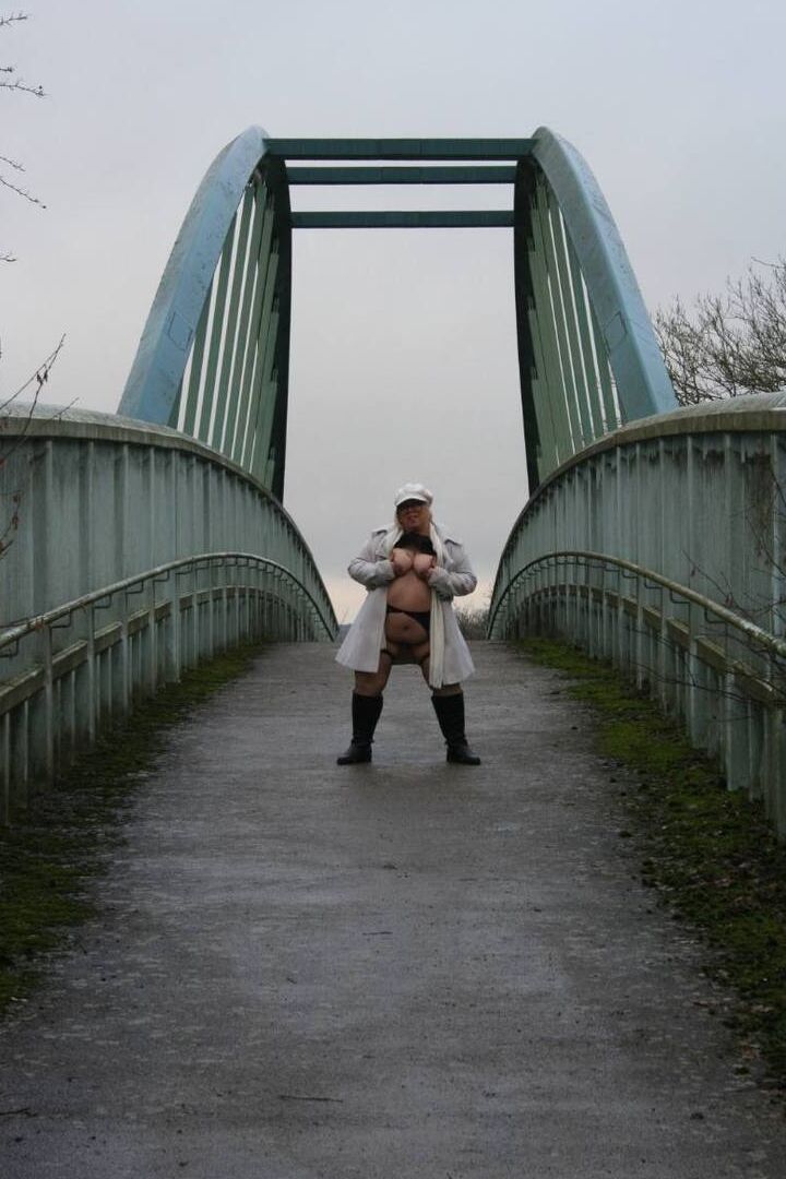 16P Fat British woman Lexie Cummings exposes herself on a pedestrian bridge