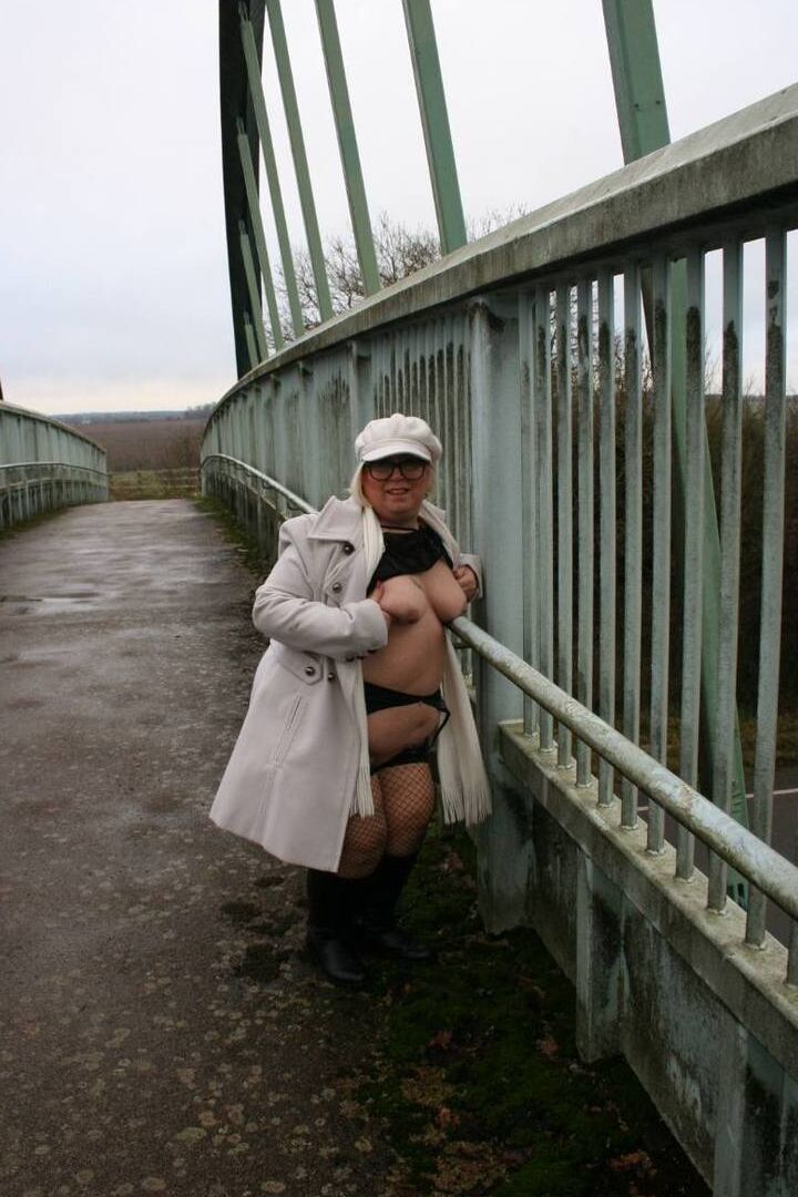 16P Fat British woman Lexie Cummings exposes herself on a pedestrian bridge