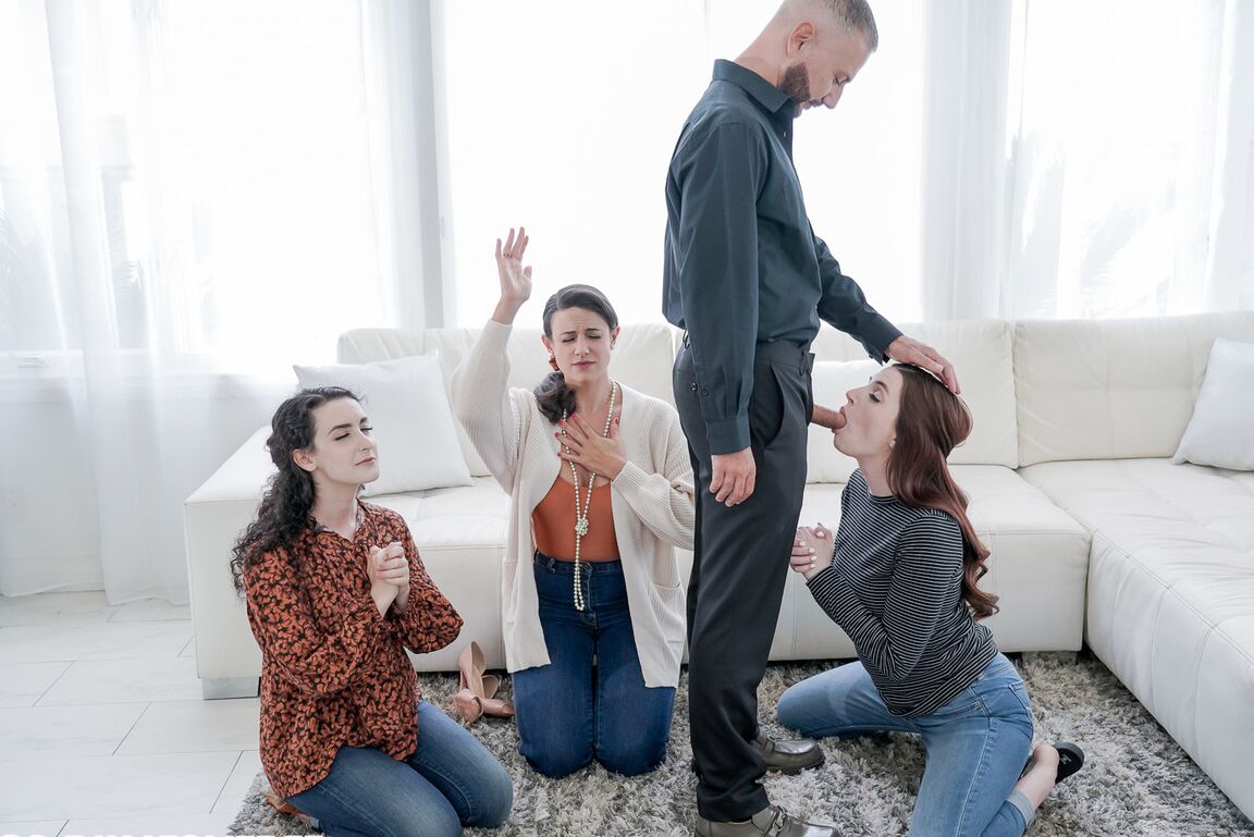 21P Polygamous wives with big tits sharing their husband's dick and cum