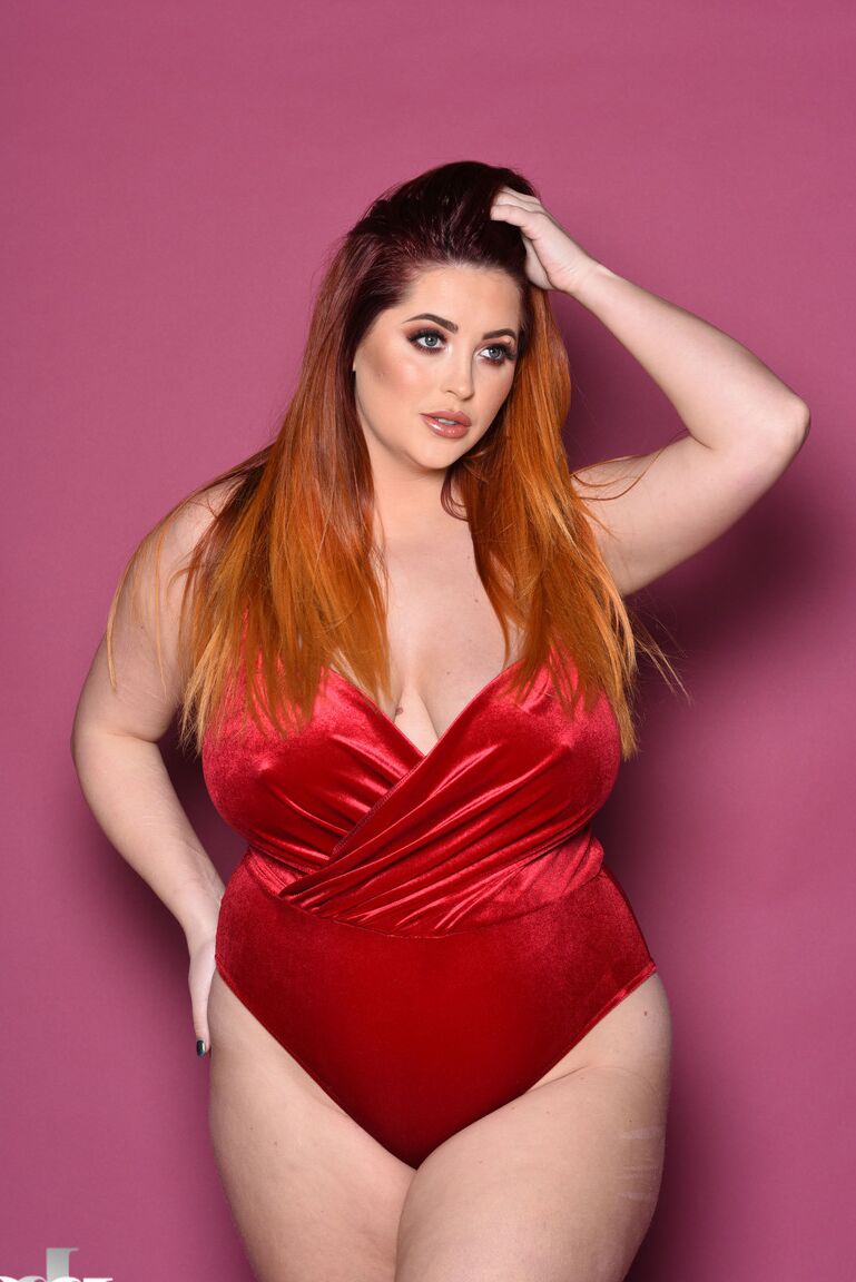 21P Lovely British fatty Lucy Vixen caressing her bountiful natural breasts