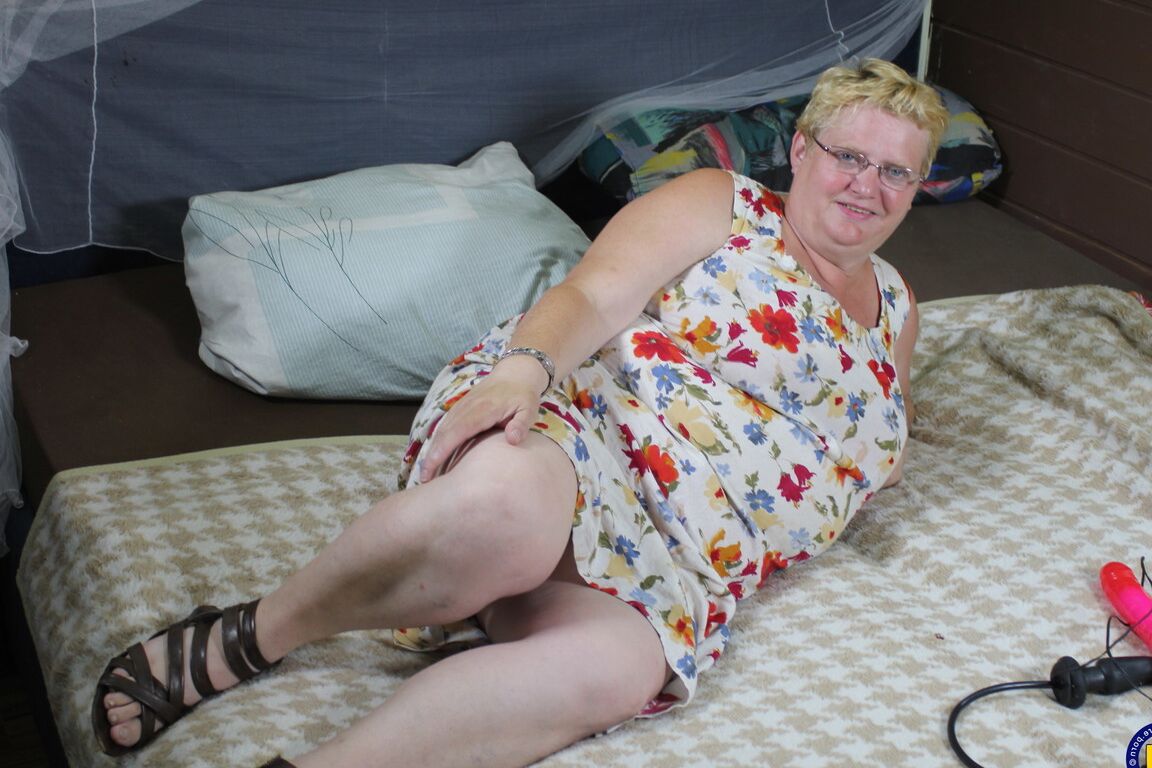 21P Fat blonde grandma Edeltrud undresses and masturbates in a solo