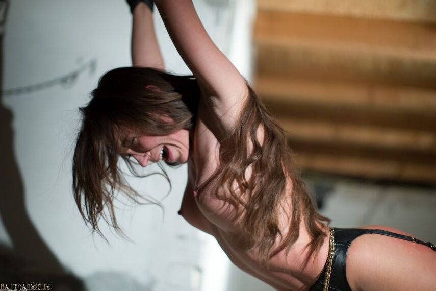 16P Skinny girl Julie Skyhigh cries and screams at hands of sadistic man