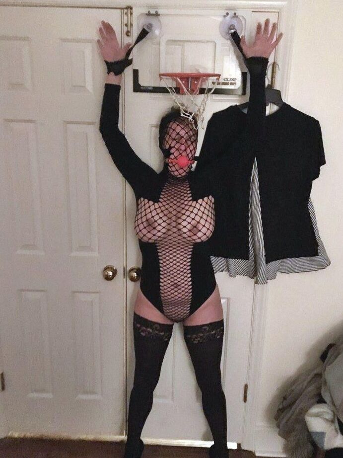 16P Mature lady Meyer is fitted with a ball gag and nipple clamps while restrained