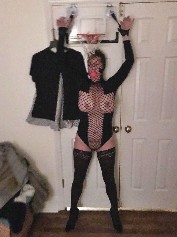 16P Mature lady Meyer is fitted with a ball gag and nipple clamps while restrained