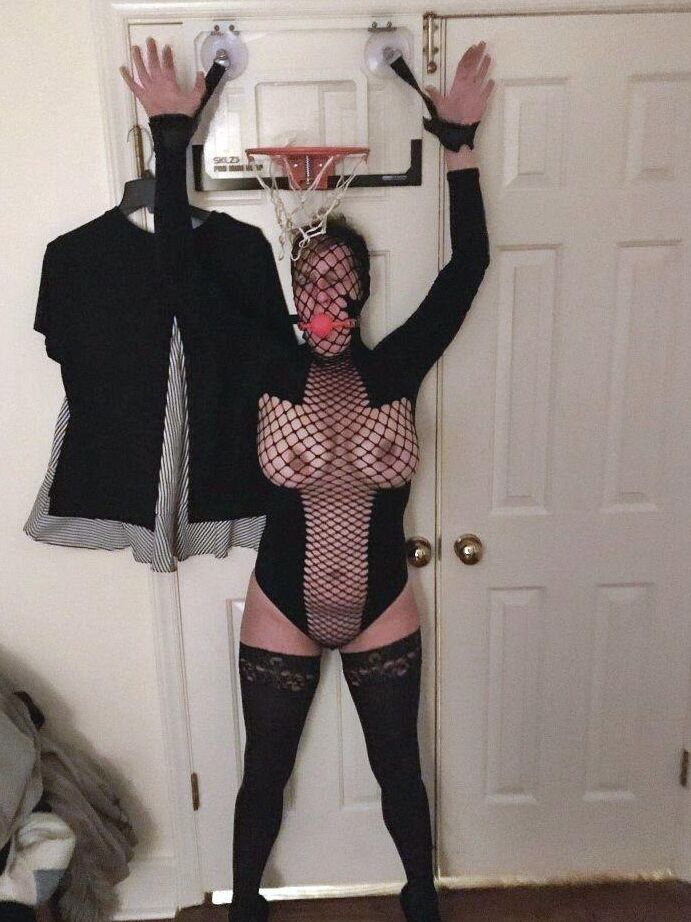 16P Mature lady Meyer is fitted with a ball gag and nipple clamps while restrained