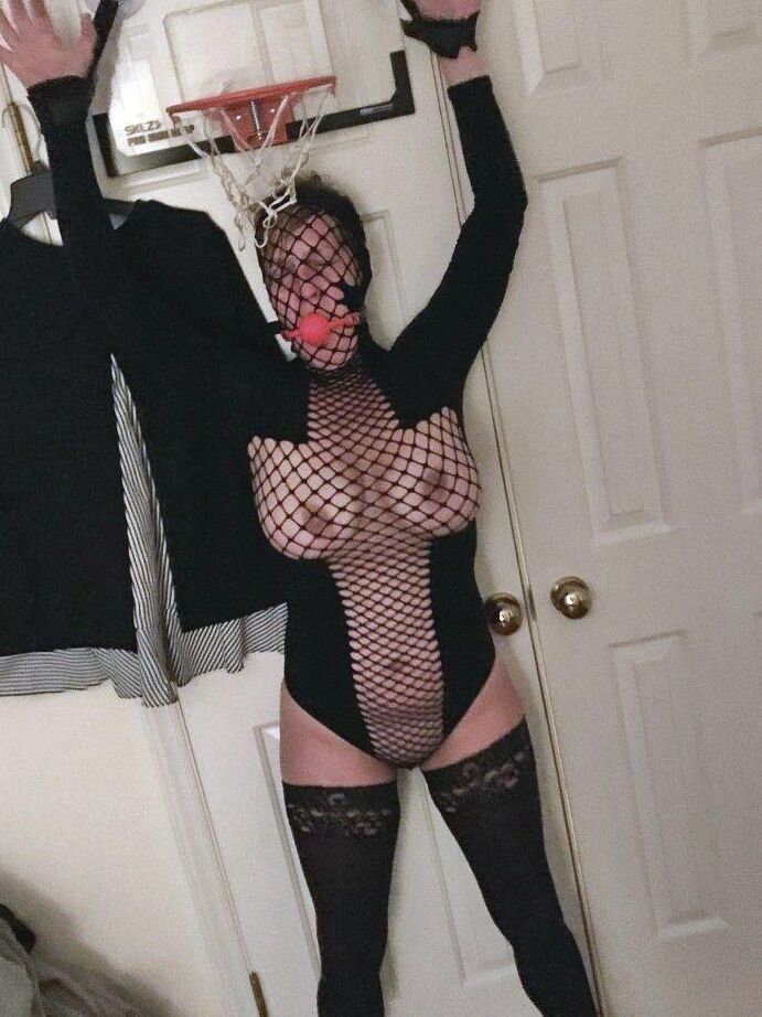 16P Mature lady Meyer is fitted with a ball gag and nipple clamps while restrained