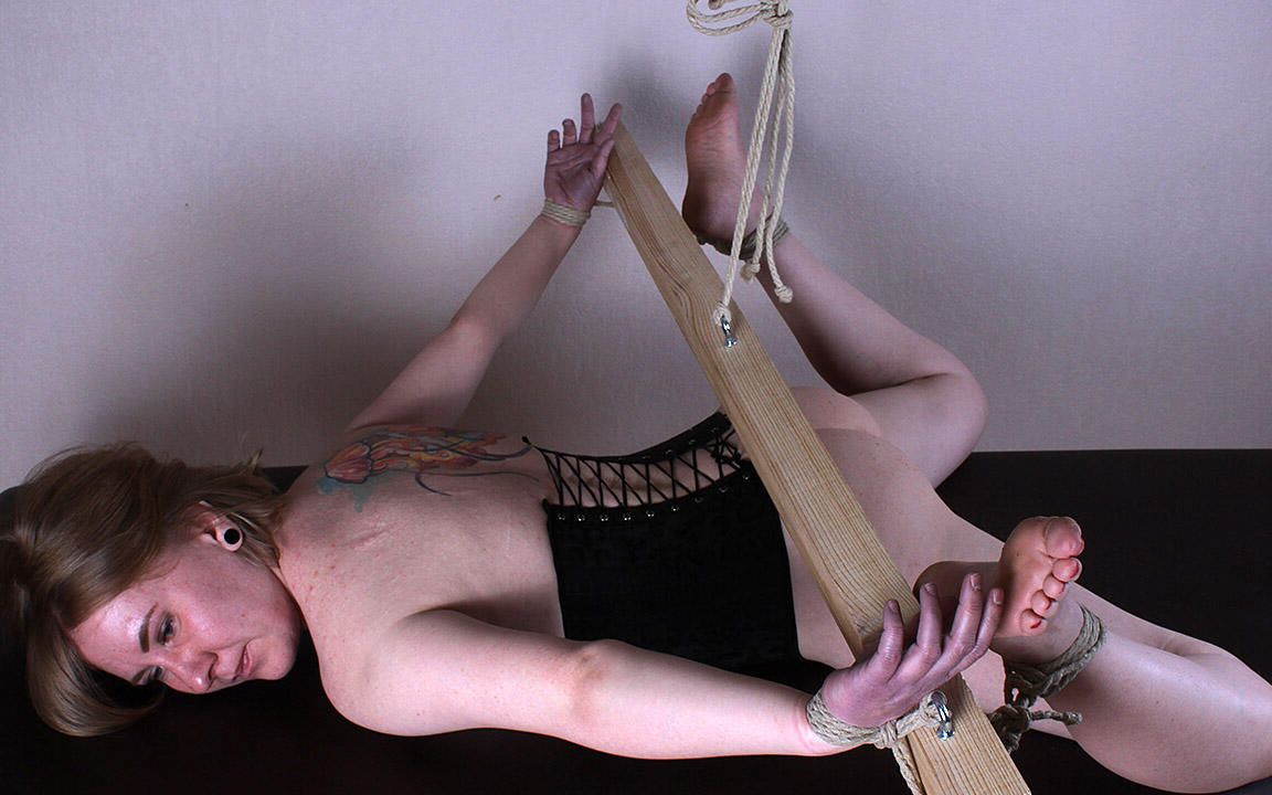 16P Caucasian girl Florence is left face down on a bench while hogtied