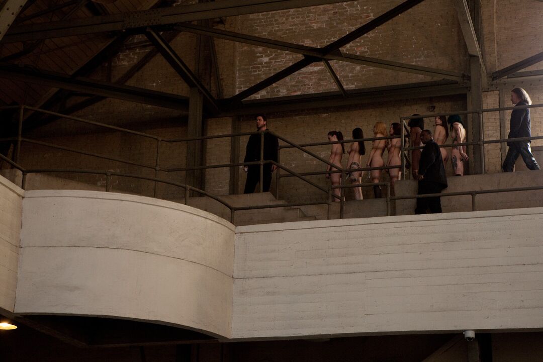 20P Lined up damsels in handcuffs getting stripped by their male BDSM handlers