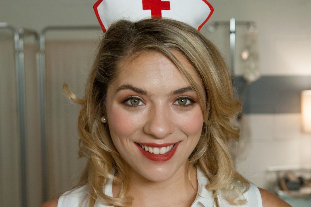 20P Kinky nurse Lia Lor teases with her nice tiny tits & pink twat in a men's ward