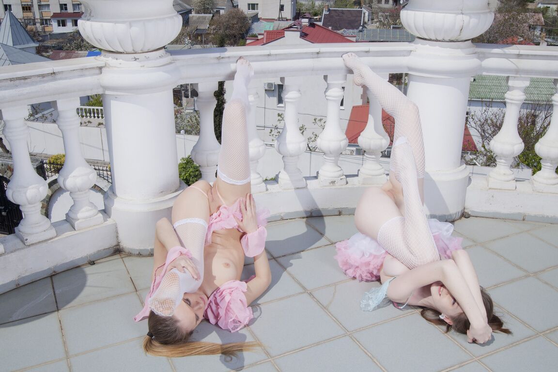 21P Sweet slender teens Emily Bloom & Katie A show their tits & butts on a terrace
