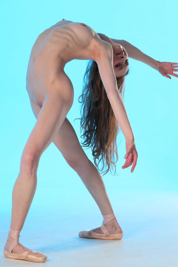 18P Flexible dancer Annett A removes pantyhose & white skirt to show tiny tits