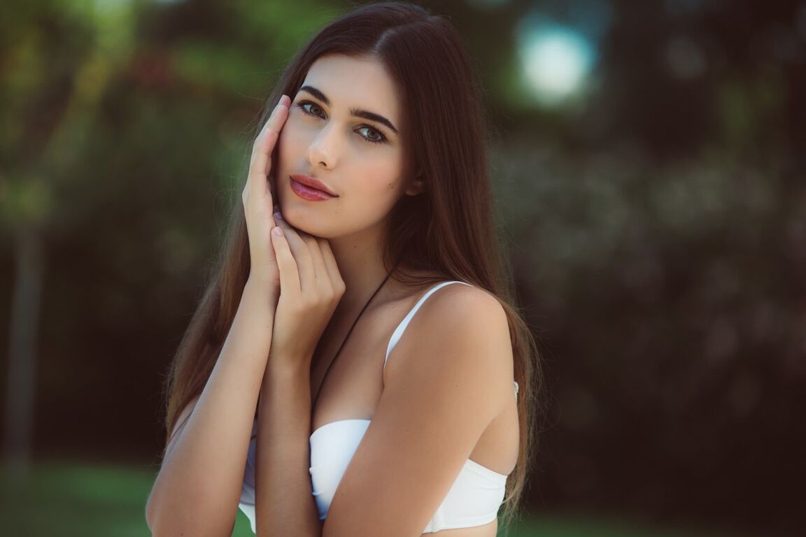 10P Slender model Katrine Pirs poses at pool in her tiny white bikini