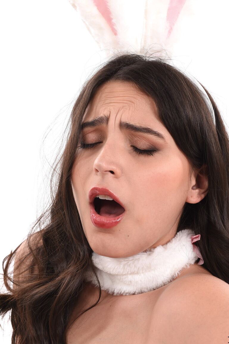 15P La chaude Latina Ariana Van X joue avec sa chatte tout en portant des oreilles de lapin
