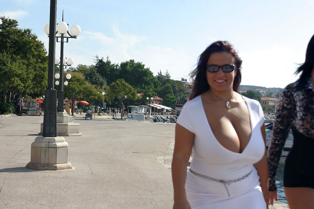 16P A bevy of busty babes show off their hot big tits & pussies in public