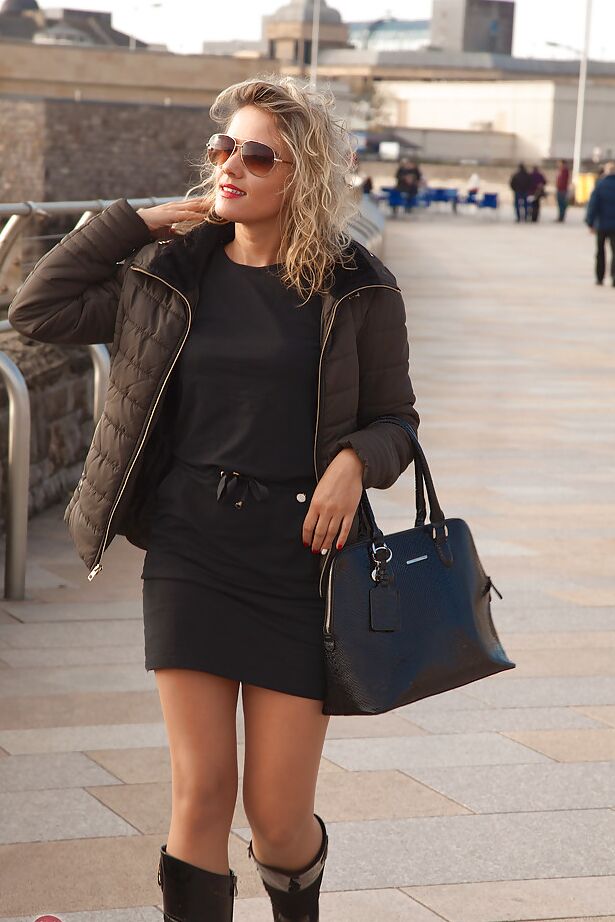 12P Clothed MILF Regina flashing upskirt beaver in public with no panties on