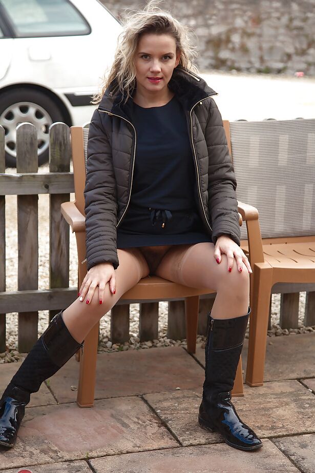 12P Clothed MILF Regina flashing upskirt beaver in public with no panties on