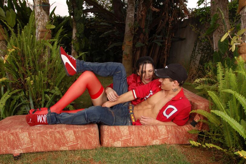 20P Passionate ladyboy in red stockings having fucking entertainment with a guy