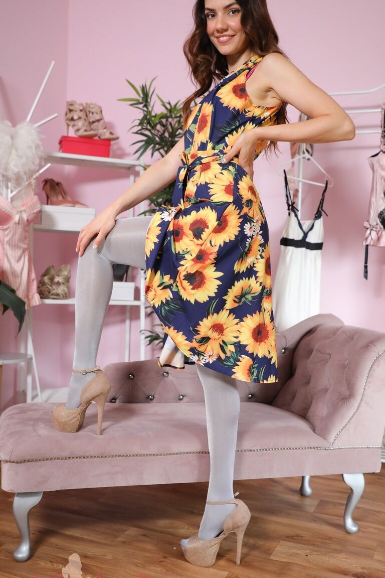 16P Beautiful girl Abigail B removes a dress to pose in her pretties and hosiery