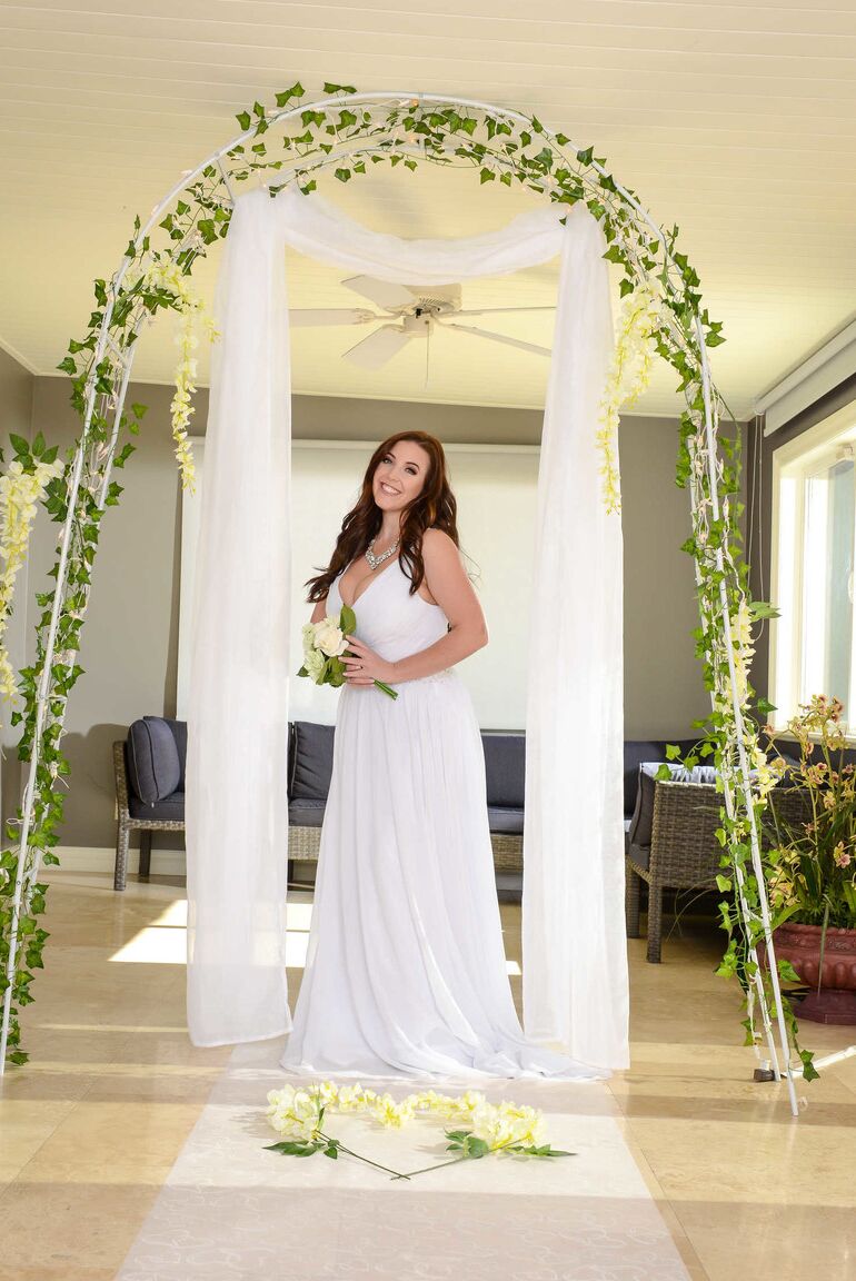 21P Buxom bride Angela White lets out her huge breasts and flashes her fat ass
