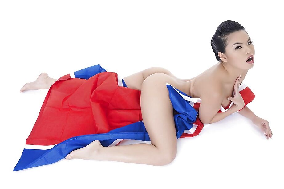 16P Top Asian babe Cindy Starfall posing in the nude except for a pair of boots