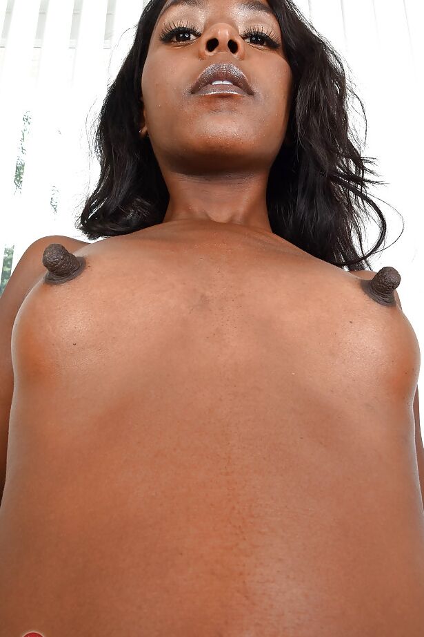 16P Ebony dime with phat ass unleashing tiny MILF tits and puffy nipples