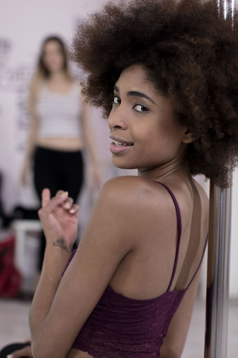 21P Sweet ebony Luna Corazon and hot Stella Cox strip and finger each other
