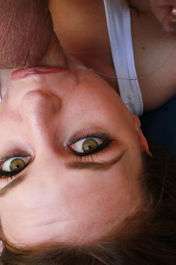 16P Clothed female Kasey Chase swallowing entire cock before riding on top