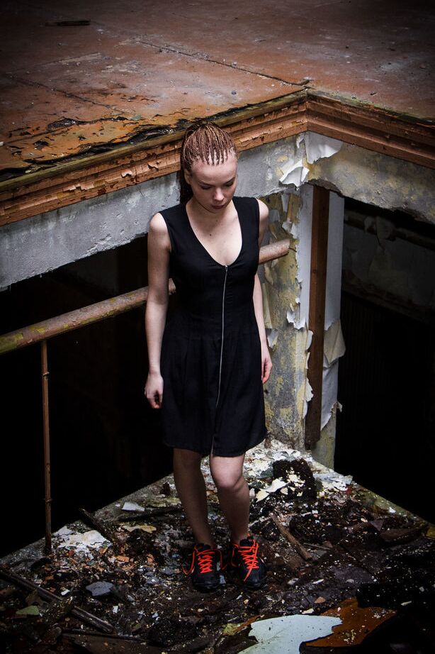 16P Slender teen Sophia I stands naked after disrobing in an abandoned building