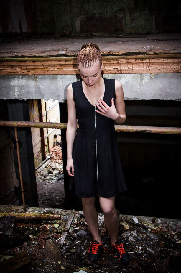 16P Slender teen Sophia I stands naked after disrobing in an abandoned building
