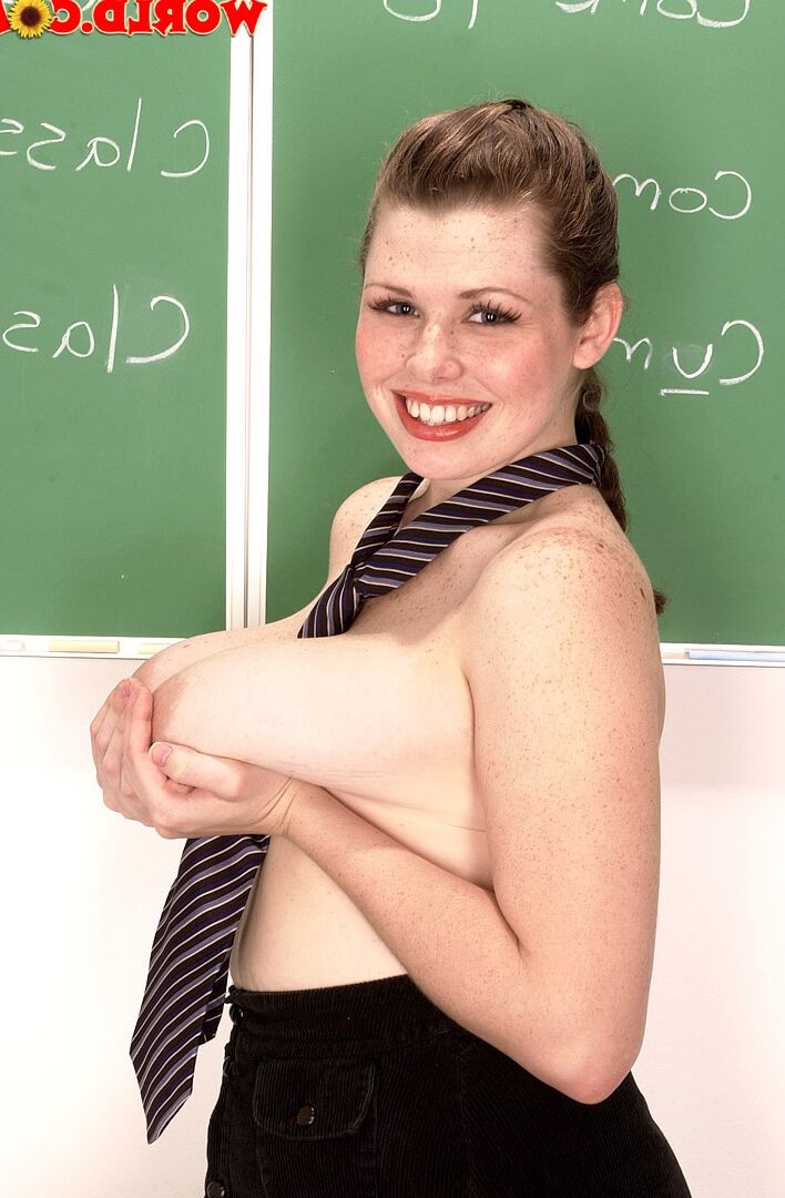 21P 38yo teacher Desirae removes her uniform and teases with her huge melons